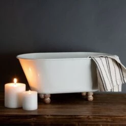 Best Sale 💯 White Enamel Metal Bathtub Planter with Wood Bead Feet - Foreside Home & Garden ✨ -Planters Sales Store unnamed file 5763