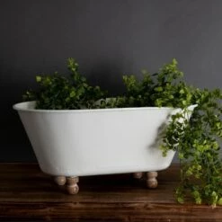 Best Sale 💯 White Enamel Metal Bathtub Planter with Wood Bead Feet - Foreside Home & Garden ✨ -Planters Sales Store unnamed file 5765