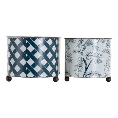 Outlet ✨ Set of 2 Multicolored Galvanized Metal Planters with Round Feet - Foreside Home & Garden ⌛ 5 Outlet ✨ Set of 2 Multicolored Galvanized Metal Planters with Round Feet - Foreside Home & Garden ⌛ - Image 3