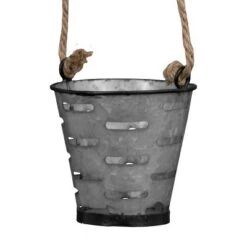 Best deal 💯 Olive Bucket Galvanized Metal and Jute Hanging Planter with Pulley - Foreside Home & Garden 😉