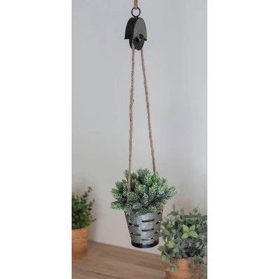 Best deal 💯 Olive Bucket Galvanized Metal and Jute Hanging Planter with Pulley - Foreside Home & Garden 😉 6 Best deal 💯 Olive Bucket Galvanized Metal and Jute Hanging Planter with Pulley - Foreside Home & Garden 😉 - Image 5