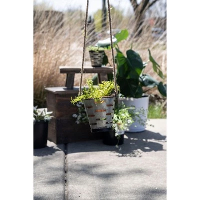 Best deal 💯 Olive Bucket Galvanized Metal and Jute Hanging Planter with Pulley - Foreside Home & Garden 😉 7 Best deal 💯 Olive Bucket Galvanized Metal and Jute Hanging Planter with Pulley - Foreside Home & Garden 😉 - Image 6