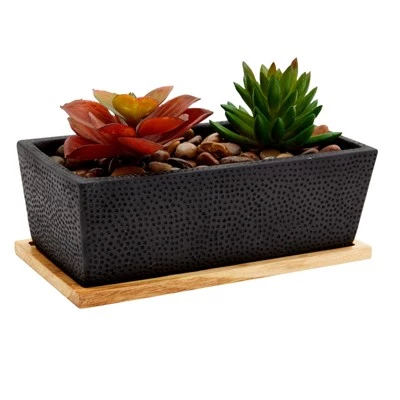 Buy π Juvale Black Rectangle Cement Planter Indoor Outdoor with Wooden Drainage Base (8.34 x 4 x 3 in) π 4 Buy π Juvale Black Rectangle Cement Planter Indoor Outdoor with Wooden Drainage Base (8.34 x 4 x 3 in) π - Image 2