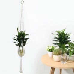 Hot Sale 🎉 Unique Bargains Balcony Nylon Macrame Flower Holder Hanging Rope Planters White 43.3 Inch 1 Pc ⭐ -Planters Sales Store unnamed file 5893