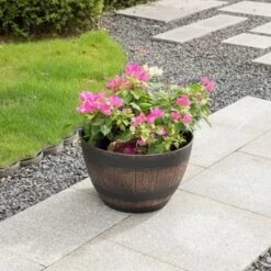 Wholesale ✨ Gardenised Brown Outdoor Rustic Half Barrel Flower Garden Planter Bowl, Plastic ✔️ -Planters Sales Store unnamed file 5926