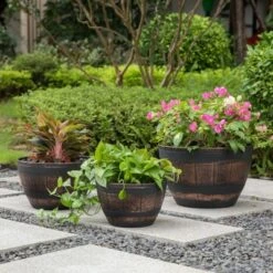 Wholesale ✨ Gardenised Brown Outdoor Rustic Half Barrel Flower Garden Planter Bowl, Plastic ✔️ -Planters Sales Store unnamed file 5928