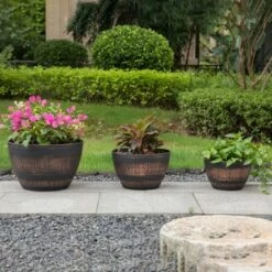 Wholesale ✨ Gardenised Brown Outdoor Rustic Half Barrel Flower Garden Planter Bowl, Plastic ✔️ -Planters Sales Store unnamed file 5929