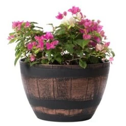 Wholesale ✨ Gardenised Brown Outdoor Rustic Half Barrel Flower Garden Planter Bowl, Plastic ✔️ -Planters Sales Store unnamed file 5931
