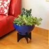 Discount ✨ ACHLA Designs 13.75" x 16" Planter Bowl French Blue Galvanized Steel with Black Wrought Iron Plant Stand 👍 -Planters Sales Store unnamed file 5945