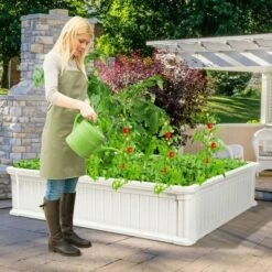 Flash Sale 🎁 Costway 48.5'' Raised Garden Bed Square Plant Box Planter Flower Vegetable White 🎁 -Planters Sales Store unnamed file 597