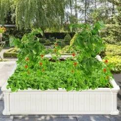 Flash Sale 🎁 Costway 48.5'' Raised Garden Bed Square Plant Box Planter Flower Vegetable White 🎁 -Planters Sales Store unnamed file 598