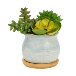 Promo 🌟 Okuna Outpost 8 Pack Small Ceramic Succulent Pots for Cactus Plants with Bamboo Trays, 2.3 in 😍 -Planters Sales Store unnamed file 5980