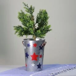 Brand new 💯 Transpac 12" Stars Patriotic Outdoor Garden Planter Bucket - Red/Blue 🥰 -Planters Sales Store unnamed file 6059
