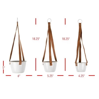 Outlet ๐ Set of 3 Antique White Enamel Metal and Faux Leather Straps Hanging Planter - Foreside Home & Garden ๐ 8 Outlet ๐ Set of 3 Antique White Enamel Metal and Faux Leather Straps Hanging Planter - Foreside Home & Garden ๐ - Image 6