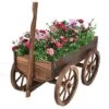Cheapest ✔️ Costway Wood Wagon Flower Planter Pot Stand Garden W/Wheels 🌟