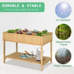 Best Sale 😉 Outsunny Wooden Raised Garden Bed with 8 Slots, Elevated Planter Box Stand with Open Shelf for Limited Garden Space to Grow Herbs, Vegetables ⭐ -Planters Sales Store unnamed file 6183