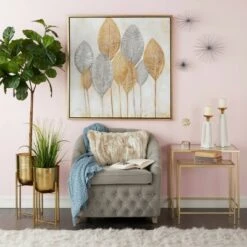 Best Sale 😉 CosmoLiving by Cosmopolitan Set of 2 11" x 11" x 22"/10" x 10" x 19" Planters with Stand Gold 🎁 -Planters Sales Store unnamed file 6267