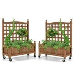 Best Sale 🌟 Costway 32in Wood Planter Box w/Trellis Mobile Raised Bed for Climbing Plant 🛒 -Planters Sales Store unnamed file 627