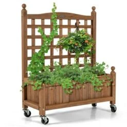 Best Sale 🌟 Costway 32in Wood Planter Box w/Trellis Mobile Raised Bed for Climbing Plant 🛒 -Planters Sales Store unnamed file 628