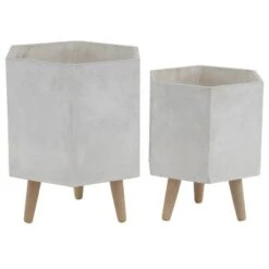 Best Pirce 🥰 Set of 2 Farmhouse Hexagonal Ceramic and Fiber Clay Planters with Stands - Olivia & May Dark Gray ⭐ -Planters Sales Store unnamed file 6306