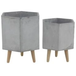 Best Pirce 🥰 Set of 2 Farmhouse Hexagonal Ceramic and Fiber Clay Planters with Stands - Olivia & May Dark Gray ⭐ -Planters Sales Store unnamed file 6307