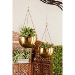 Outlet ✨ Set of 2 Metallic Hanging Planters - Olivia & May Gold 🔥