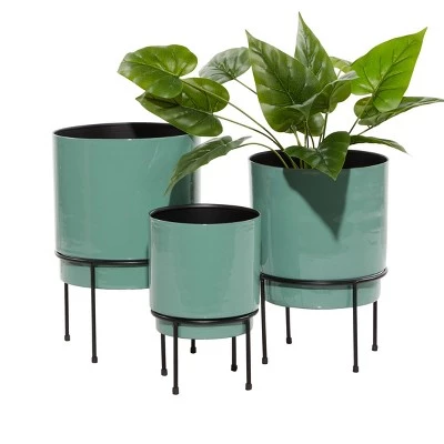 Budget ๐ Set of 3 Contemporary Metal Planters - Olivia & May Teal Green ๐ 3 Budget ๐ Set of 3 Contemporary Metal Planters - Olivia & May Teal Green ๐