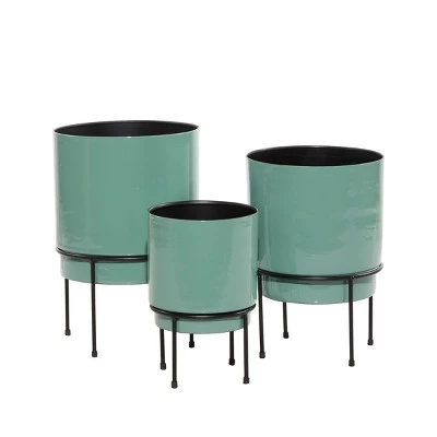 Budget ๐ Set of 3 Contemporary Metal Planters - Olivia & May Teal Green ๐ 4 Budget ๐ Set of 3 Contemporary Metal Planters - Olivia & May Teal Green ๐ - Image 2