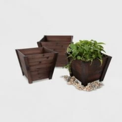 Outlet π― 3pc Square Tapered Wooden Planters Brown - Leisure Season π