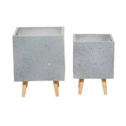 Promo ⭐ Set of 2 Square Contemporary Wood Planters - Olivia & May White 🔔 -Planters Sales Store unnamed file 6362