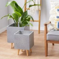 Promo ⭐ Set of 2 Square Contemporary Wood Planters - Olivia & May White 🔔 -Planters Sales Store unnamed file 6363