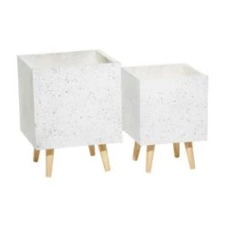 Promo ⭐ Set of 2 Square Contemporary Wood Planters - Olivia & May White 🔔 -Planters Sales Store unnamed file 6365