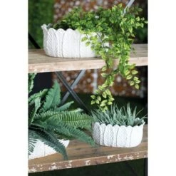 Wholesale 😀 Set of 3 Modern Leaf Design Stoneware Planters White - Olivia & May 🎉
