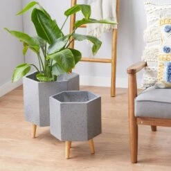 Cheapest ✨ Set of 2 Novelty Contemporary Wood Planters - Olivia & May Gray ⌛ -Planters Sales Store unnamed file 6473