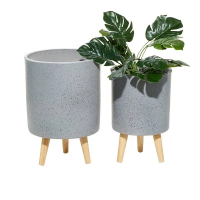 Budget ๐ Set of 2 Contemporary Wood Cylindrical Planters - Olivia & May White ๐งจ 3 Budget ๐ Set of 2 Contemporary Wood Cylindrical Planters - Olivia & May White ๐งจ