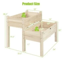 Best Sale โ๏ธ Costway 2 Tier Wooden Raised Garden Bed Elevated Planter Box w/Legs Drain Holes ๐