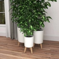 Coupon 👍 Set of 3 Planters with Wooden Legs - Olivia & May Black 💯 -Planters Sales Store unnamed file 6525