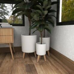 Coupon 👍 Set of 3 Planters with Wooden Legs - Olivia & May Black 💯 -Planters Sales Store unnamed file 6526