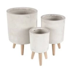 Coupon 👍 Set of 3 Planters with Wooden Legs - Olivia & May Black 💯 -Planters Sales Store unnamed file 6534