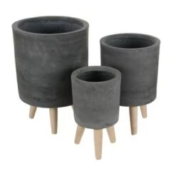 Coupon 👍 Set of 3 Planters with Wooden Legs - Olivia & May Black 💯 -Planters Sales Store unnamed file 6535