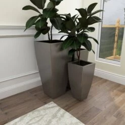 Best Pirce 💯 Olivia & May Set of 3 Contemporary Tapered Rectangular Iron Planters Gray - Olivia & May ❤️ -Planters Sales Store unnamed file 6551