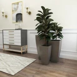 Best Pirce 💯 Olivia & May Set of 3 Contemporary Tapered Rectangular Iron Planters Gray - Olivia & May ❤️ -Planters Sales Store unnamed file 6556