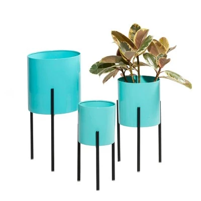 Promo 😍 Olivia & May Set of 3 Contemporary Metal Planters Teal - Olivia & May 😀 3 Promo 😍 Olivia & May Set of 3 Contemporary Metal Planters Teal - Olivia & May 😀