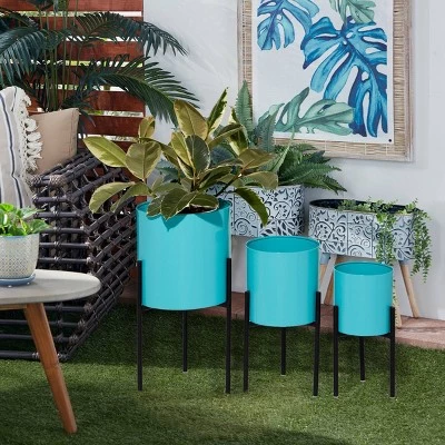 Promo 😍 Olivia & May Set of 3 Contemporary Metal Planters Teal - Olivia & May 😀 7 Promo 😍 Olivia & May Set of 3 Contemporary Metal Planters Teal - Olivia & May 😀 - Image 5