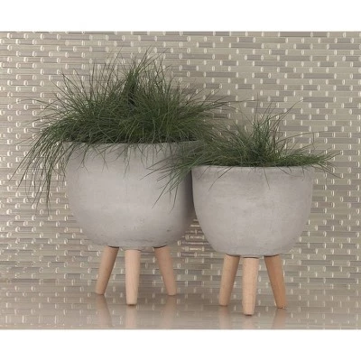 Best deal 👏 Olivia & May Set of 3 Contemporary Fiber Clay Planters with Wooden Stands - Olivia & May 🥰 3 Best deal 👏 Olivia & May Set of 3 Contemporary Fiber Clay Planters with Wooden Stands - Olivia & May 🥰