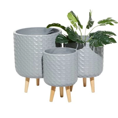Promo ๐ Olivia & May Set of 3 Contemporary Wood Grid Patterned Planters Gray - Olivia & May ๐ฅ 3 Promo ๐ Olivia & May Set of 3 Contemporary Wood Grid Patterned Planters Gray - Olivia & May ๐ฅ