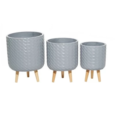 Promo ๐ Olivia & May Set of 3 Contemporary Wood Grid Patterned Planters Gray - Olivia & May ๐ฅ 4 Promo ๐ Olivia & May Set of 3 Contemporary Wood Grid Patterned Planters Gray - Olivia & May ๐ฅ - Image 2
