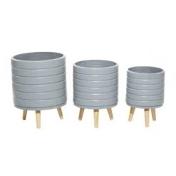 Best Pirce 👏 Olivia & May Set of 3 Contemporary Wood Striped Planters Gray - Olivia & May 🛒 -Planters Sales Store unnamed file 6668
