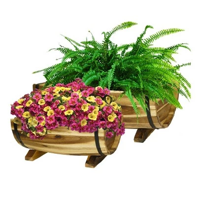 Wholesale 👍 Set of 2 Acacia Half Barrel Planters - Classic Home and Garden 🌟 3 Wholesale 👍 Set of 2 Acacia Half Barrel Planters - Classic Home and Garden 🌟
