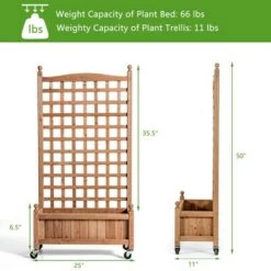 Best Pirce 🌟 Costway 50in Wood Planter Box w/Trellis Mobile Raised Bed for Climbing Plant 🎉